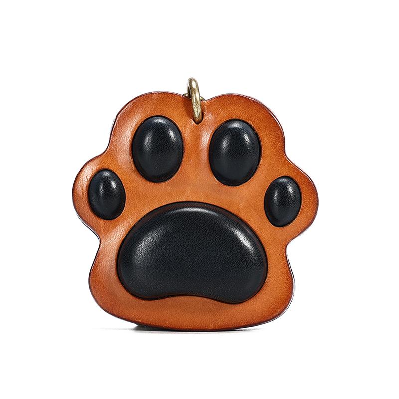 Vintage Cat Paw Keychain Handmade Genuine Leather Bag Charm, Cute Top Grain Cowhide Keyring Accessory