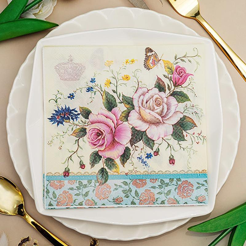 20 buc/pachet 33x33cm Fluture Floare Șervețel de Hârtie De Unică Folosință Cocktail Nuntă Petrecere de Zi de Naștere Pătrat cu 2 Straturi Șervețele de Masă