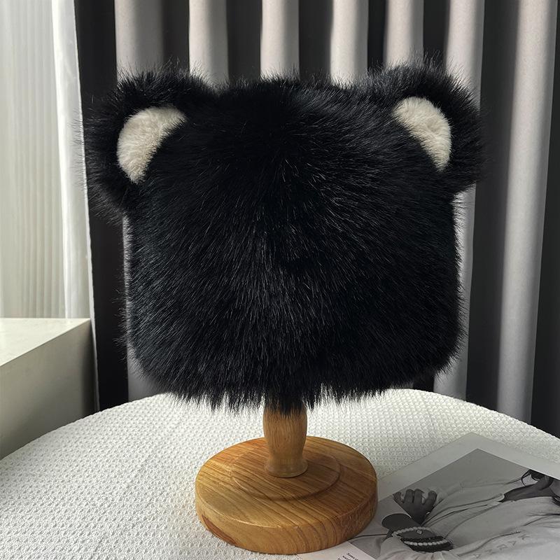 Imitation Fur Cute Bear Hat for Women Autumn and Winter Warm Ear Protection Cap Korean Style Plush Large Head Circumference Knitted Hat
