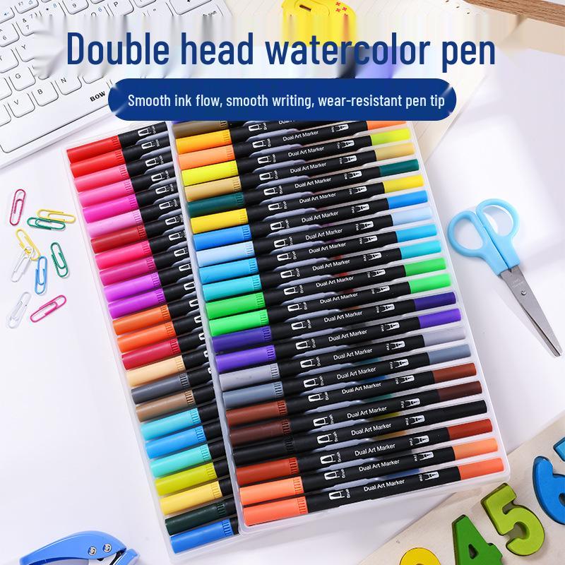 Dual-Tip Watercolor Crayon and Fine Liner Marker Set for Students