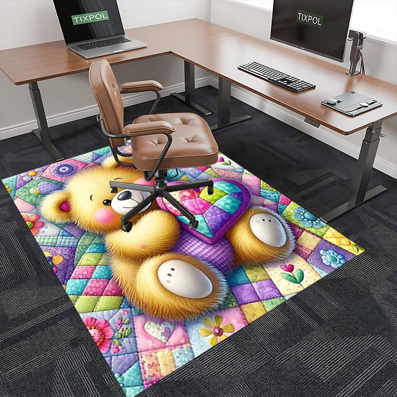 1pc Teddy Bear Heart Quilted Chair Mat - Anime Cartoon Design Office Rug for Home Decor, Seasonal Gift, Anti-Slip Carpet Suitable for Office, Living R