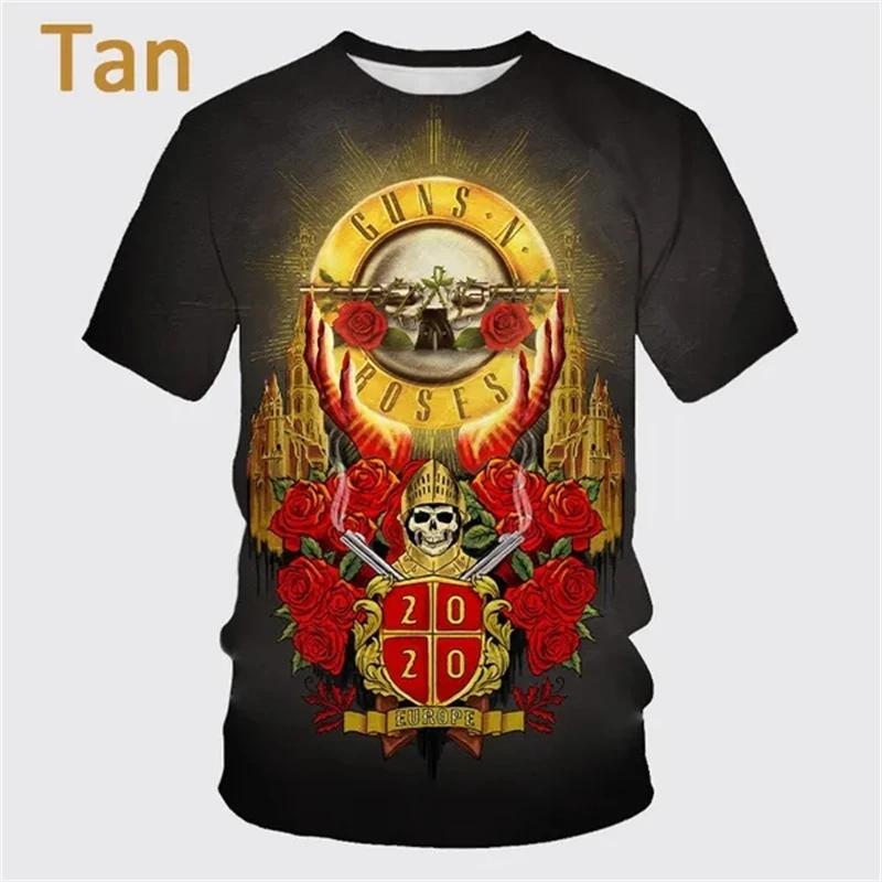 New Summer Guns Rose Rock Band 3D Printing T-shirt Men's Short Sleeve Fun Hip-hop Unisex Casual Fashion Sports T Shirt Punk Tops