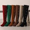 Khaki Black Women Over the Knee High Boots High Block Heel Big Size 50