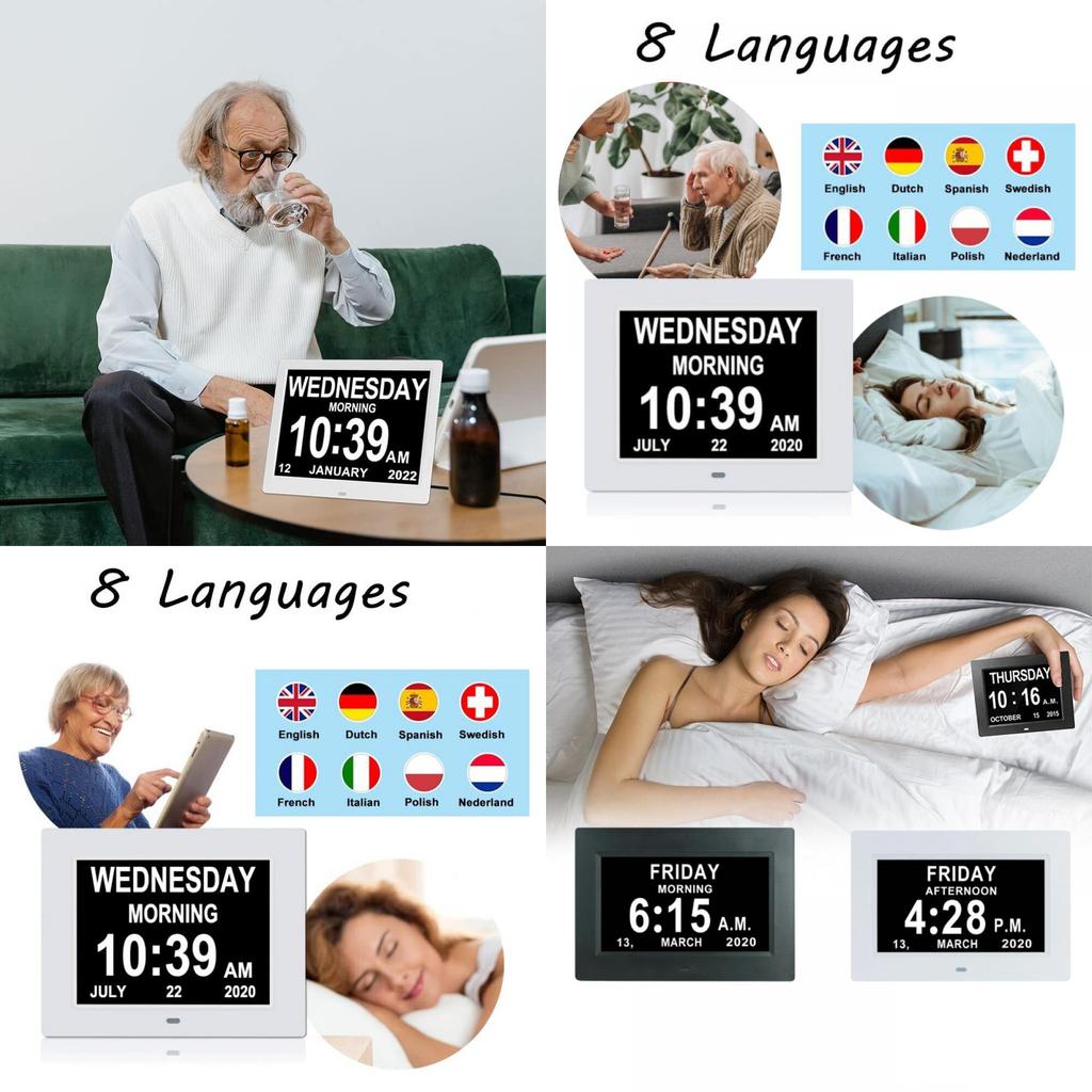 Orologio Sveglia Intelligente per Anziani con Display da 7 Pollici e Telecomando