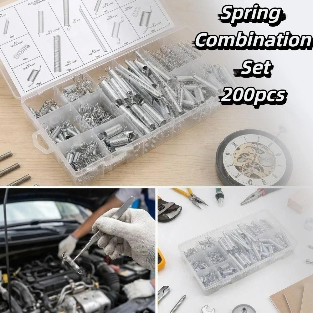 200pcs 200 Pieces Spring Assortment Set 20 Sizes Sturdy Storage Box Compression Springs Portable Box Clear PP Plastic Box