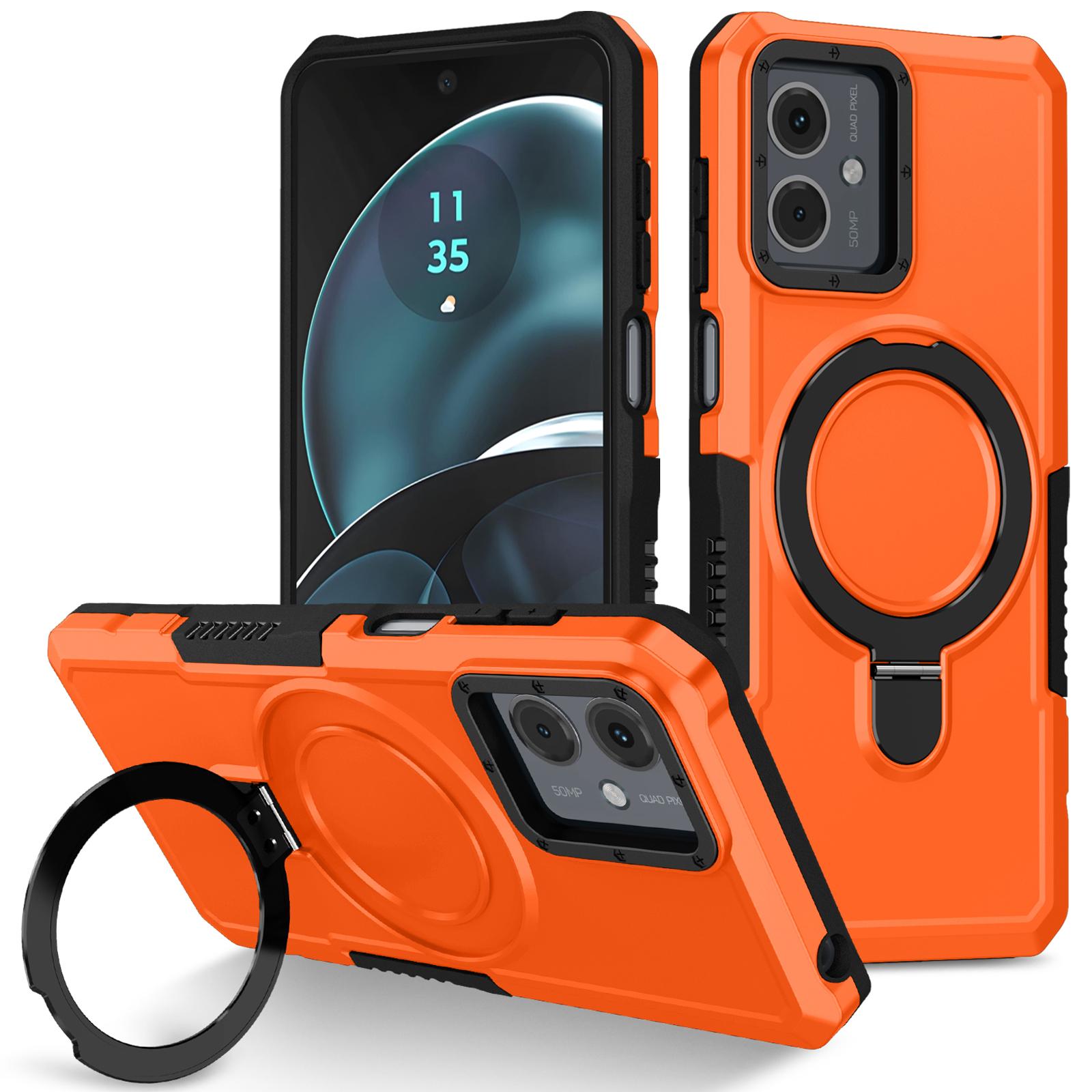

For Motorola Moto G14 4G/E14 4G Case Ring Kickstand TPU+PC Hybrid Phone Cover Orange