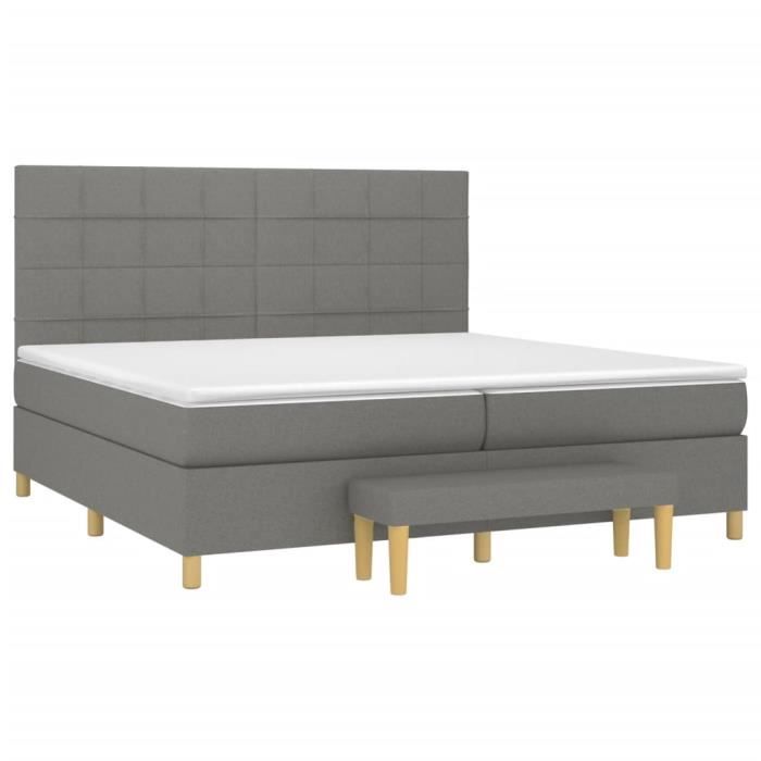 3137182 vidaXL Lit à sommier tapissier avec matelas Gris foncé 200x200cm Tissu