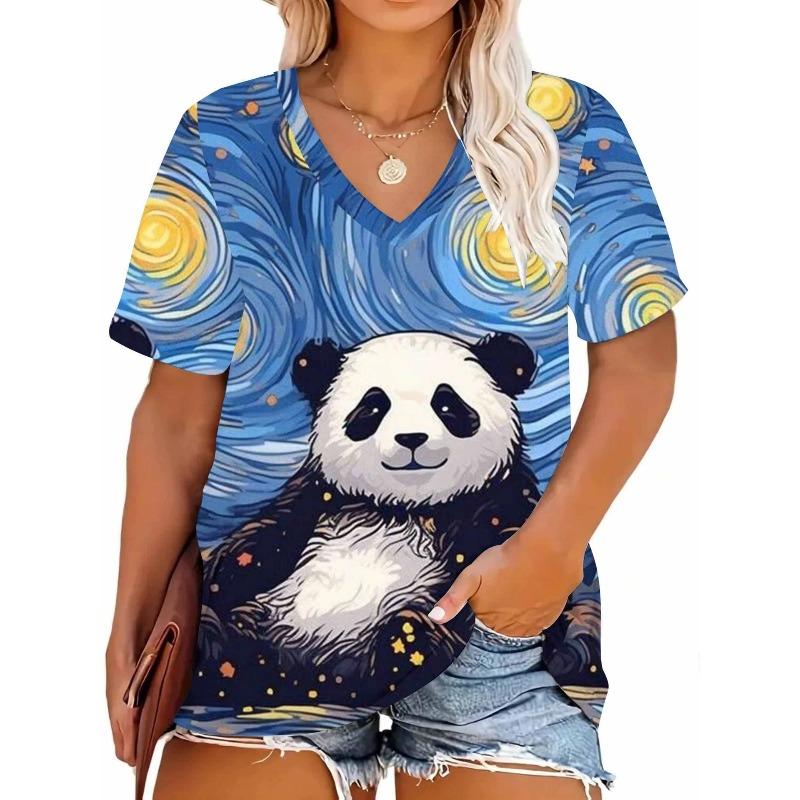 Summer Women 3D Print Plus Size T-shirt V-neck Short Sleeved Loose Casual Top Fashion Women T-shirt Street Wear
