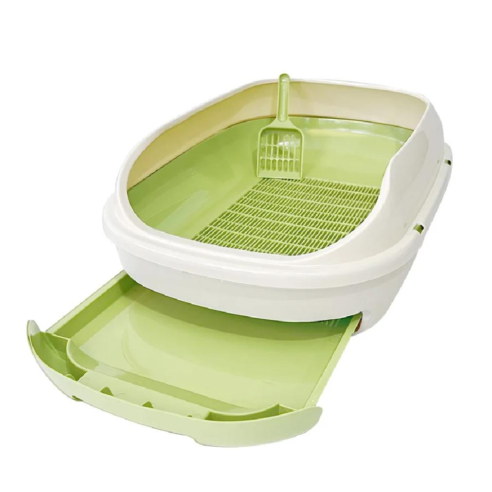 Semi-Enclosed Double-Layer Drawer Cat Litter Box, Large Grid Toilet for Active Cats, Anti-Tracking Odor Control Easy Clean