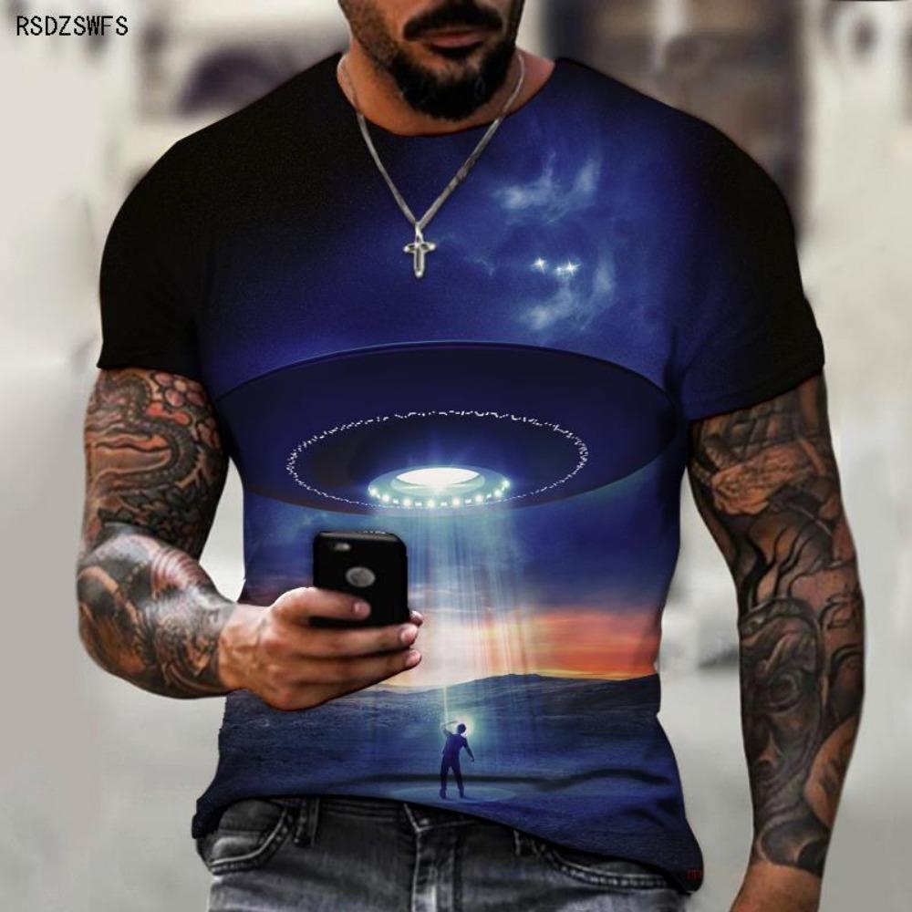 Science Fiction UFO Raumschiff Weltraum Technologie Persönlichkeit Trend Herren Sommer 2021 Neues Oversize T-Shirt