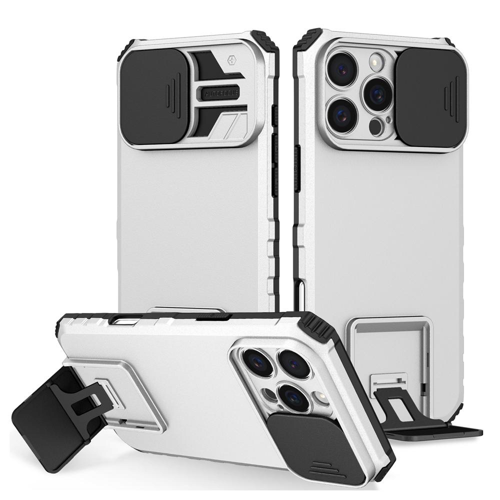 

Противоударный защитный чехол KEYSION для iPhone 16 Pro Max Slide Camera Lens Protection Live Stand Phone Back Cover для iPhone 16 Plus for iPhone 16 Pro Max белый