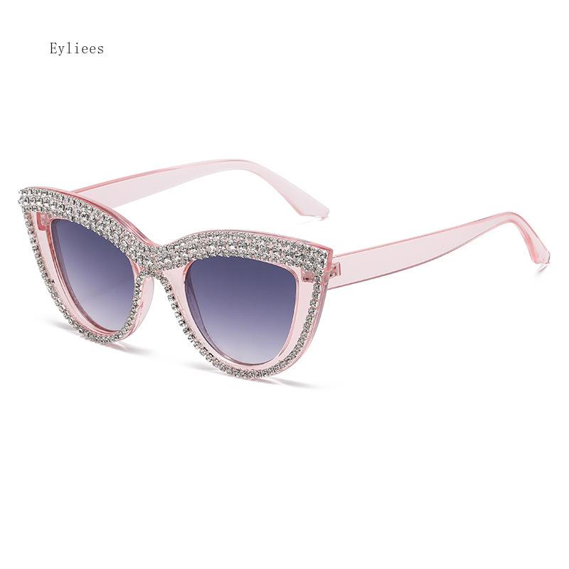 Vintage Luxury Crystal Diamond Cateye Sunglasses Women  Designer Black Pink Frame Cat Eye Sun Glasses Bling Bling Eyewear