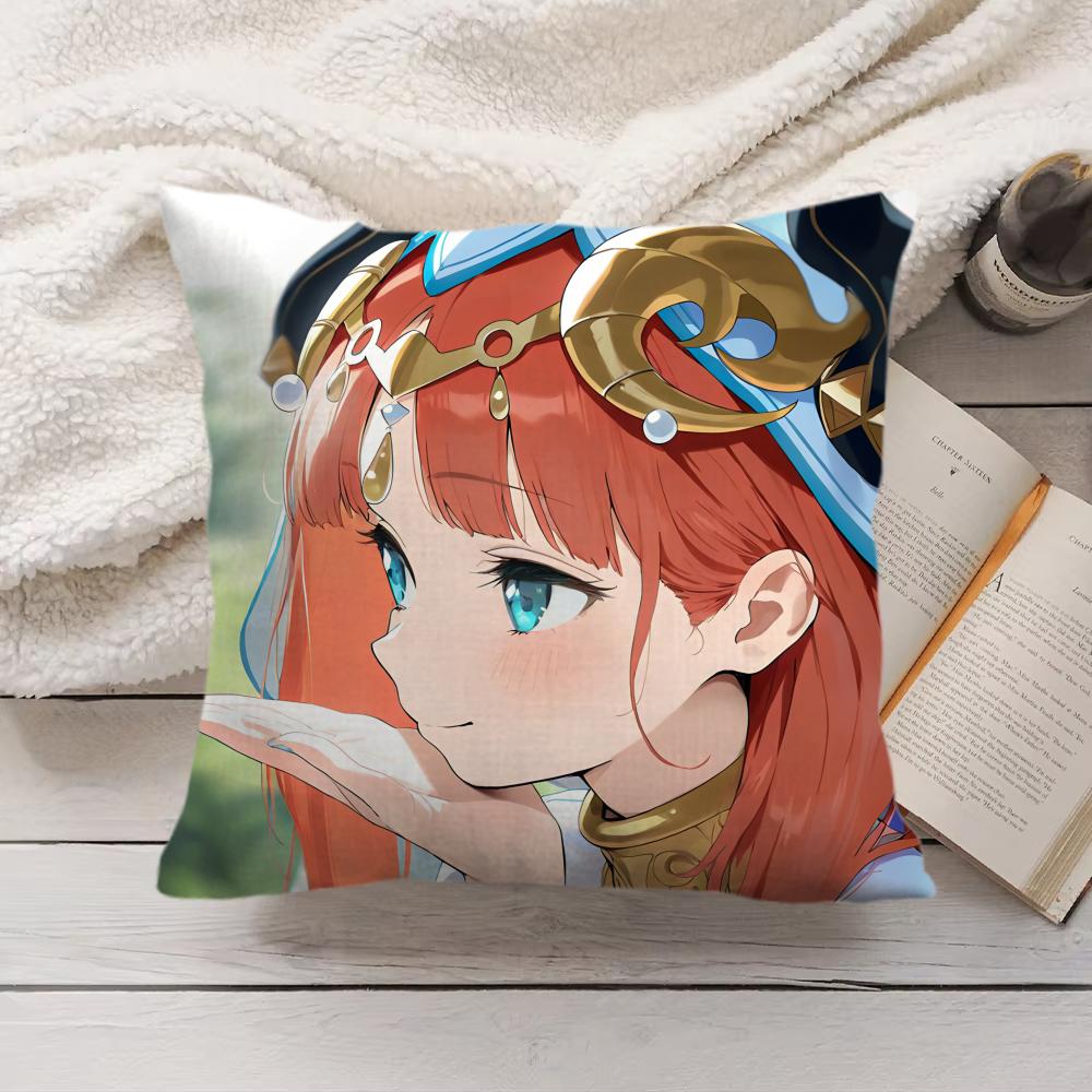 Nilou Cute Genshin Impact Cushion Cover Silky Short Plush Invisible Zipper Dustproof Sofa Pillow Case For Home Decor