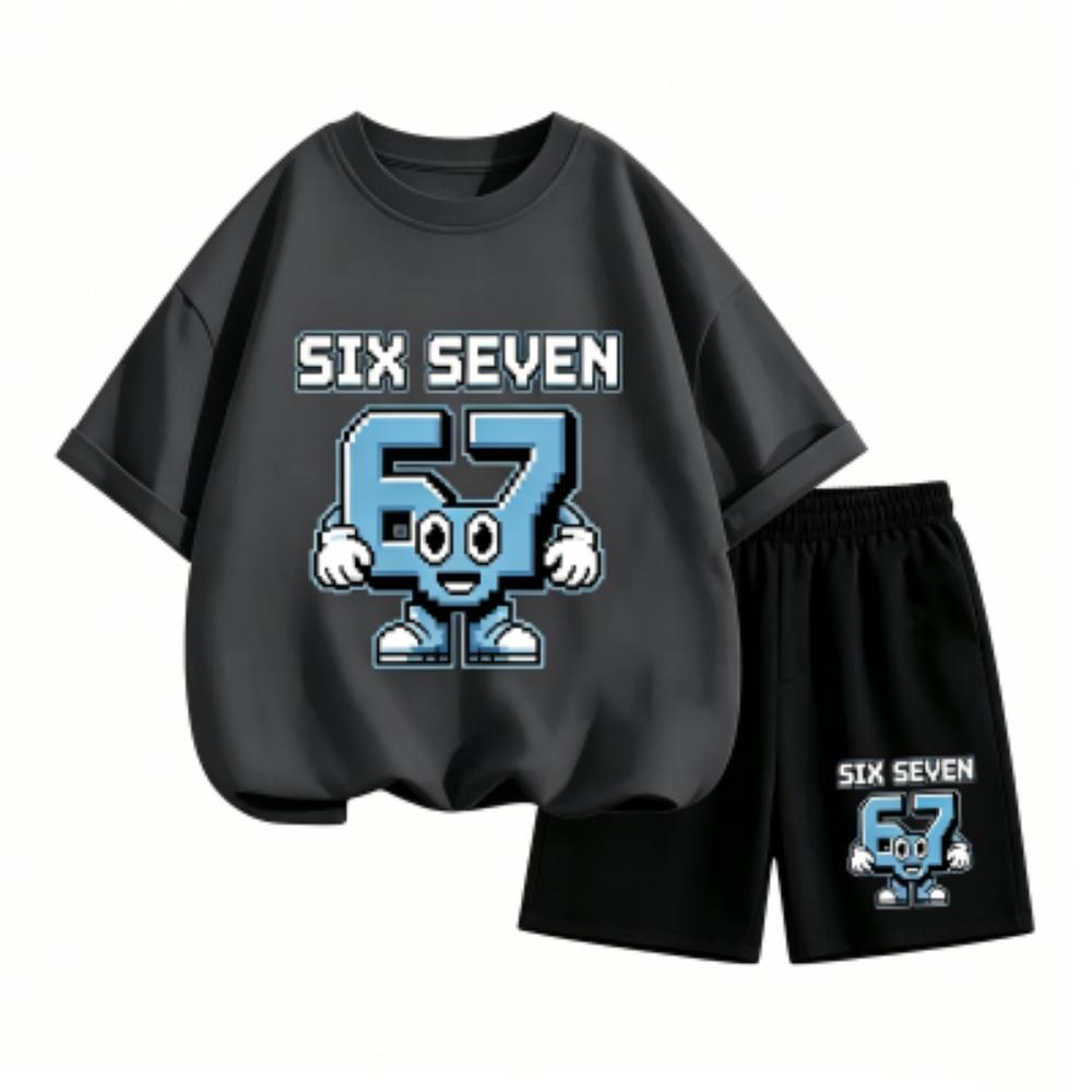 Funny Cartoon Character 67 Printed 15 Colors Outdoor Street Men's T-shirt and Shorts 2 Piece Set Summer Casual Outfit Men's and Women's Sports Set