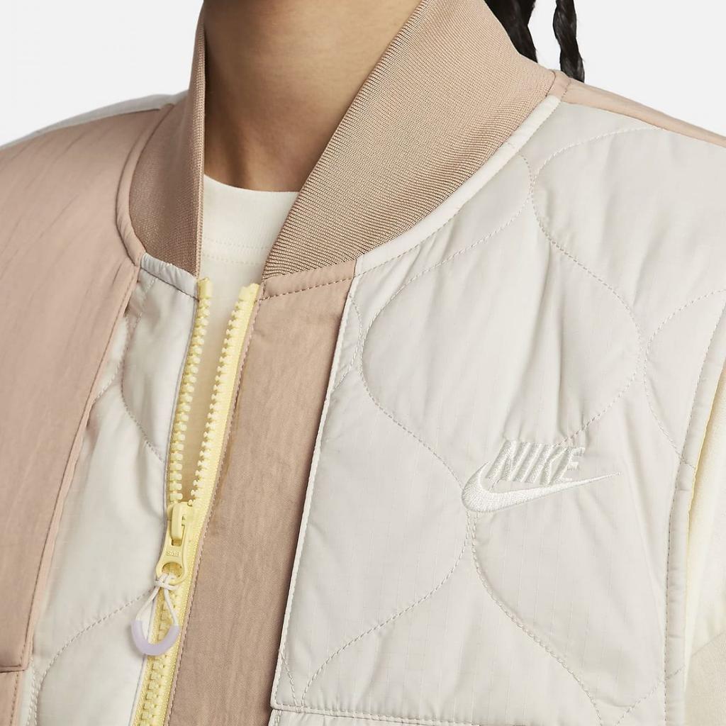 Nike Odzież sportowa Użytkowa Kolorowy Blok Wodoodporna Zapinana na zamek kamizelka Damskie kamizelki Khaki FZ6564-200