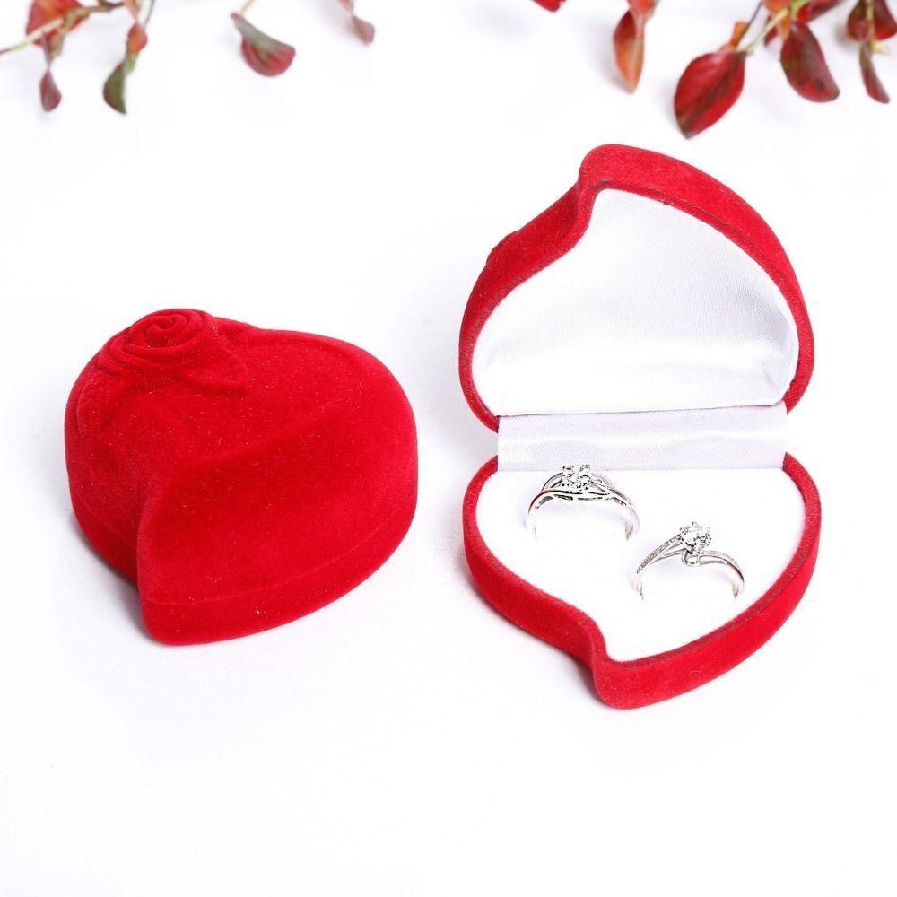 Ring Holder Velvet Heart Ring Box Three-dimensional Ring Display Case Jewelry Organizer  Couple