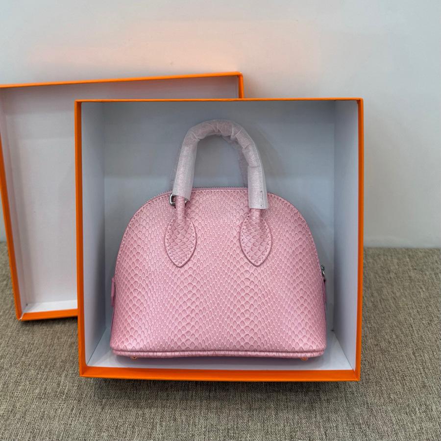 Hand Carry Mini Shell Bag 2026 New Versatile Snake Pattern Cowhide Bowling Bag Genuine Leather Shoulder Messenger Bag Small Bag