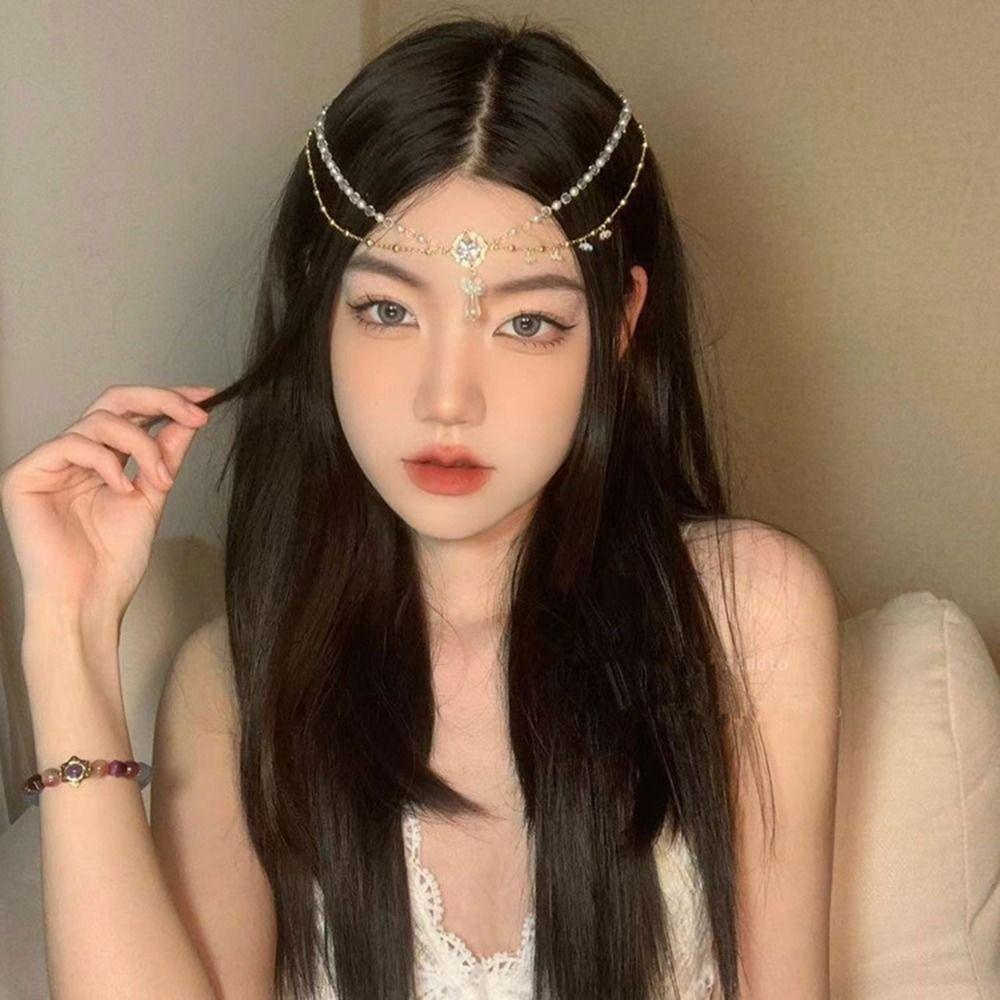 Forehead Ornaments Flower Hair Accessories Eyebrows Pendant Crystal Head Chain New Year Side Clip