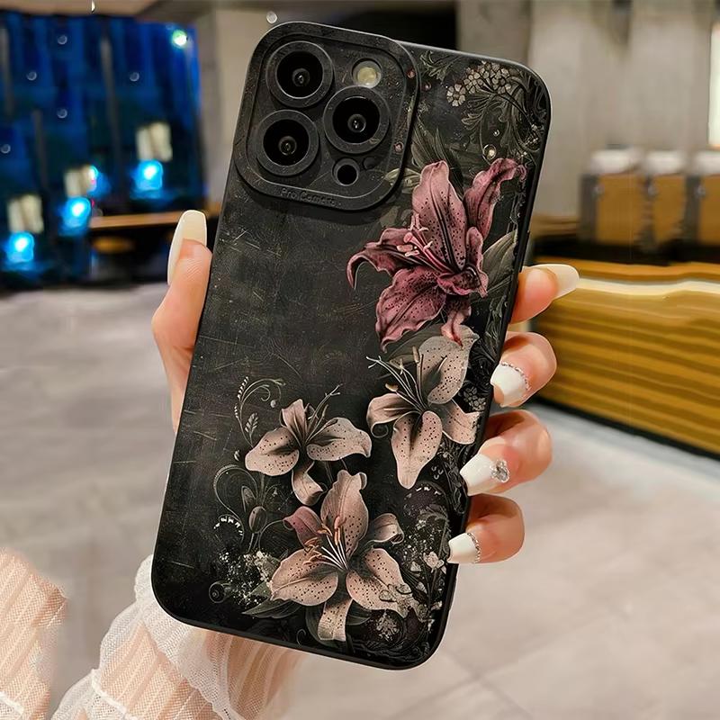 Gothic Floral Art Print Phone Case for iPhone 17 16 15 14 13 12 11 Series Pro Max Plus Double Layer Protection