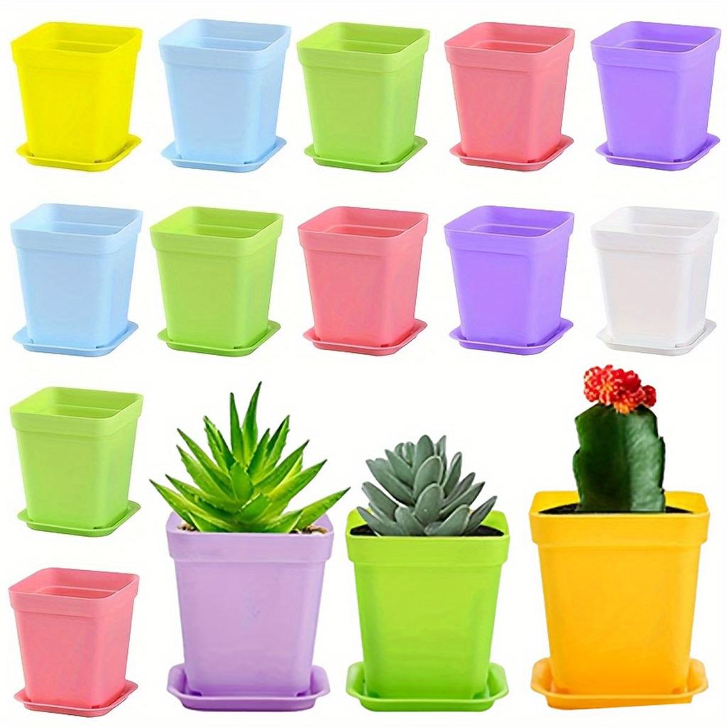 10pcs 7x7cm Plastic Square Flower Pot with Cover Garden Balcony Home decoration flower pot Office Desktop Flower ZSY