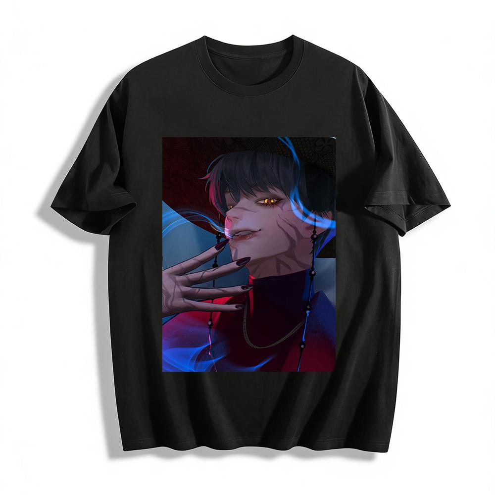 Dark Evil Boy Print Long Sleeve T-shirt Street Trendy Subculture Style Loose Casual Top Pure cotton T-shirt XXS