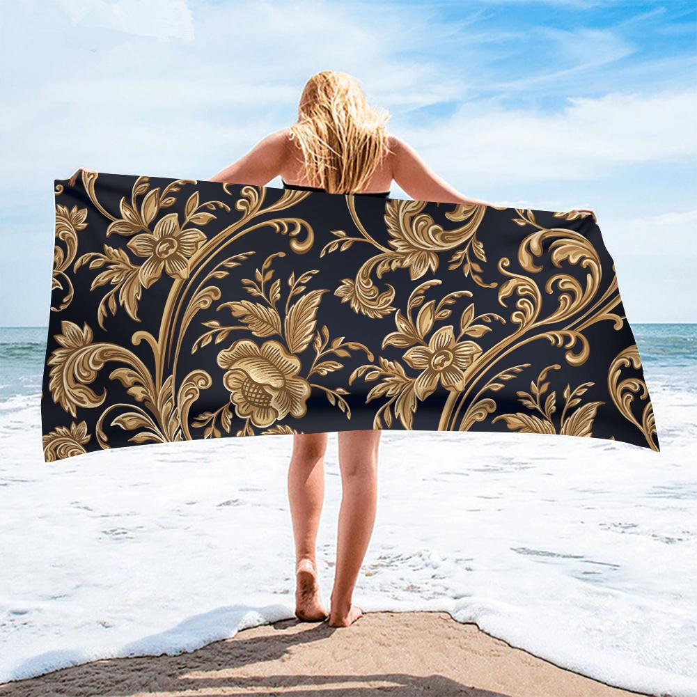 Luxus Schwarz Gold Europäisches Design Mikrofaser Saugfähige Strandtücher für Mann Frau Zuhause Hotel Badetücher Schnell Trocknendes Strandtuch