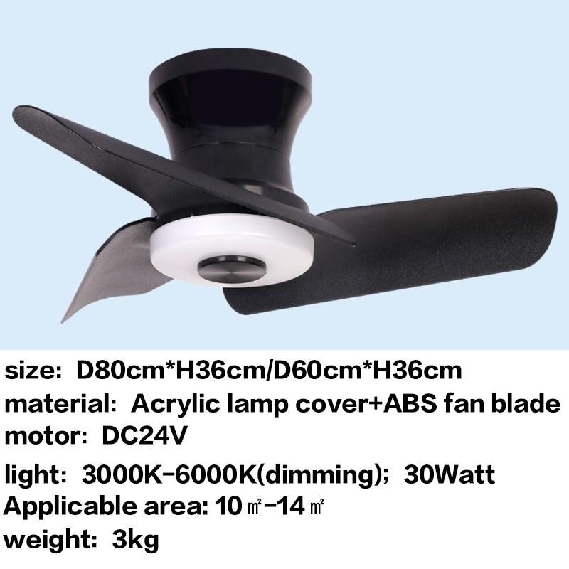 24" 32" DC Motor Small Ceiling Fan Lamp Electric Ceiling Fan With Light Bedroom  LED Tricolor Dimming Lighting Fan