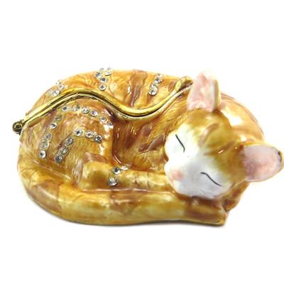[P4159] - Caixa para Joias 'Gato Adormecido' Marrom - 7x5. 5x2. 5cm