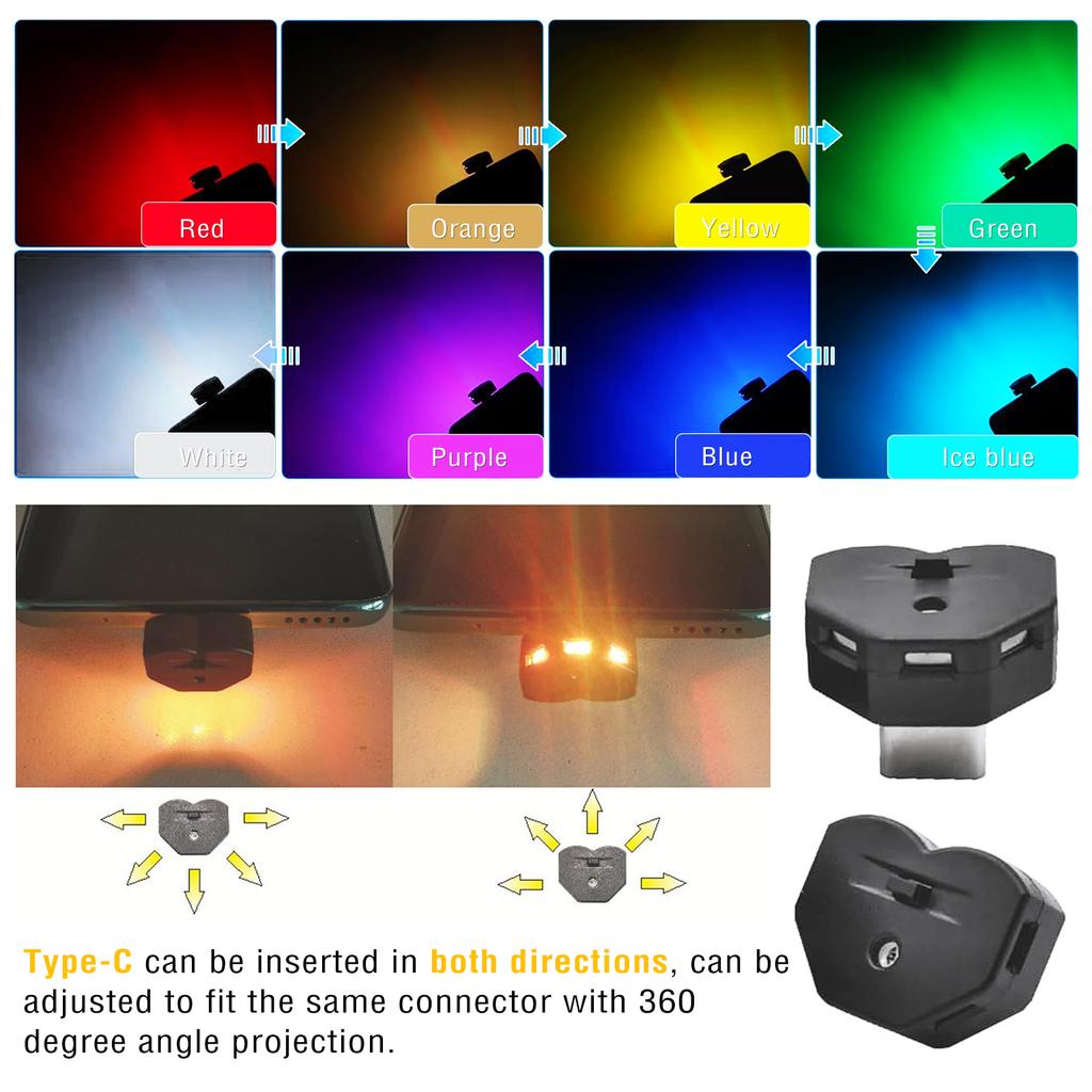 2x Auto USB Umgebungs Licht 8-Farben Farbverlauf Mini Bunte Led USB C Urlaub Party Laptop Atmosphäre Innenraum Auto Center Konsole