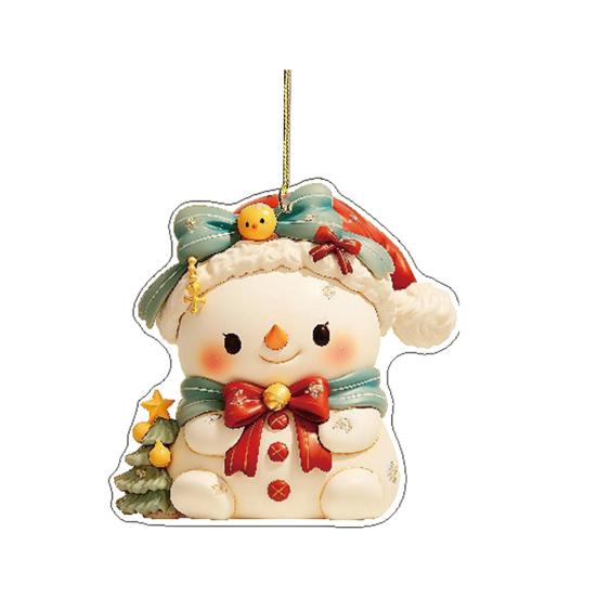 Christmas Car Charm 2D Acrylic Keychain Santa Reindeer Car Mirror Hanging Ornament Festive Decor for Home Tree