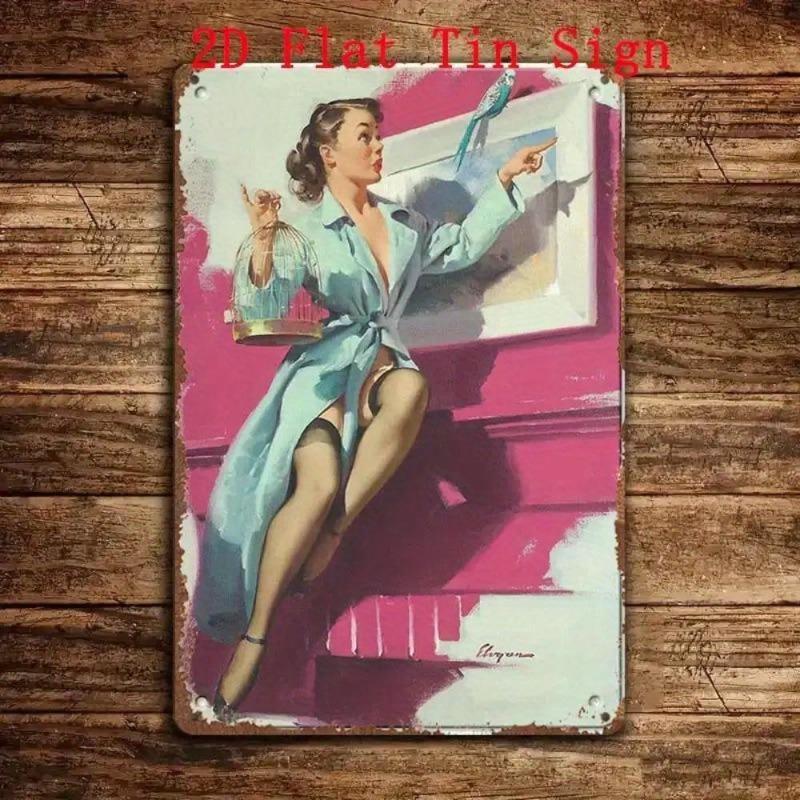 Pin-Up Girls Tin Sign, Retro Metal Wall Art