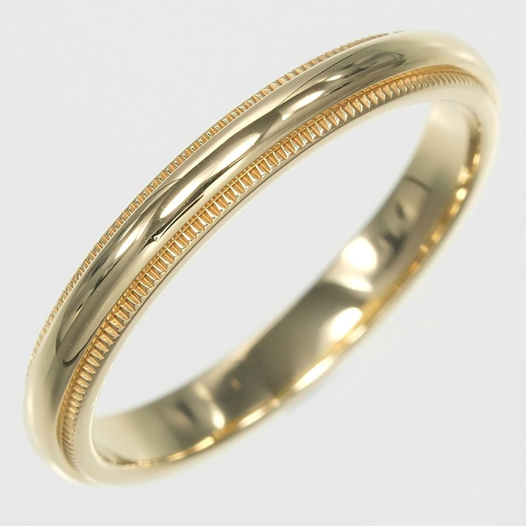 TIFFANY&Co. Gathered Milgrain Ring 0.1" Band K18 Yellow Gold #8.2(US Size) 4.18g Mens Used