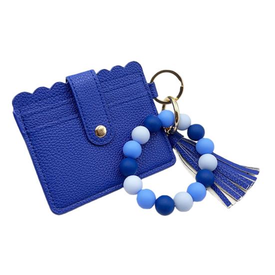 Silicone Bracelet Keychain Wallet Beaded Wristlet Credit Card Holder with Tassel Slim Card Wallet with ID