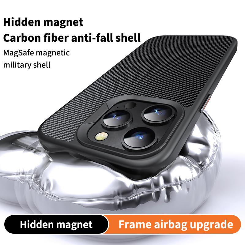 For iPhone 15 Pro Case Carbon Fiber Texture PC+TPU Magnetic Phone Cover