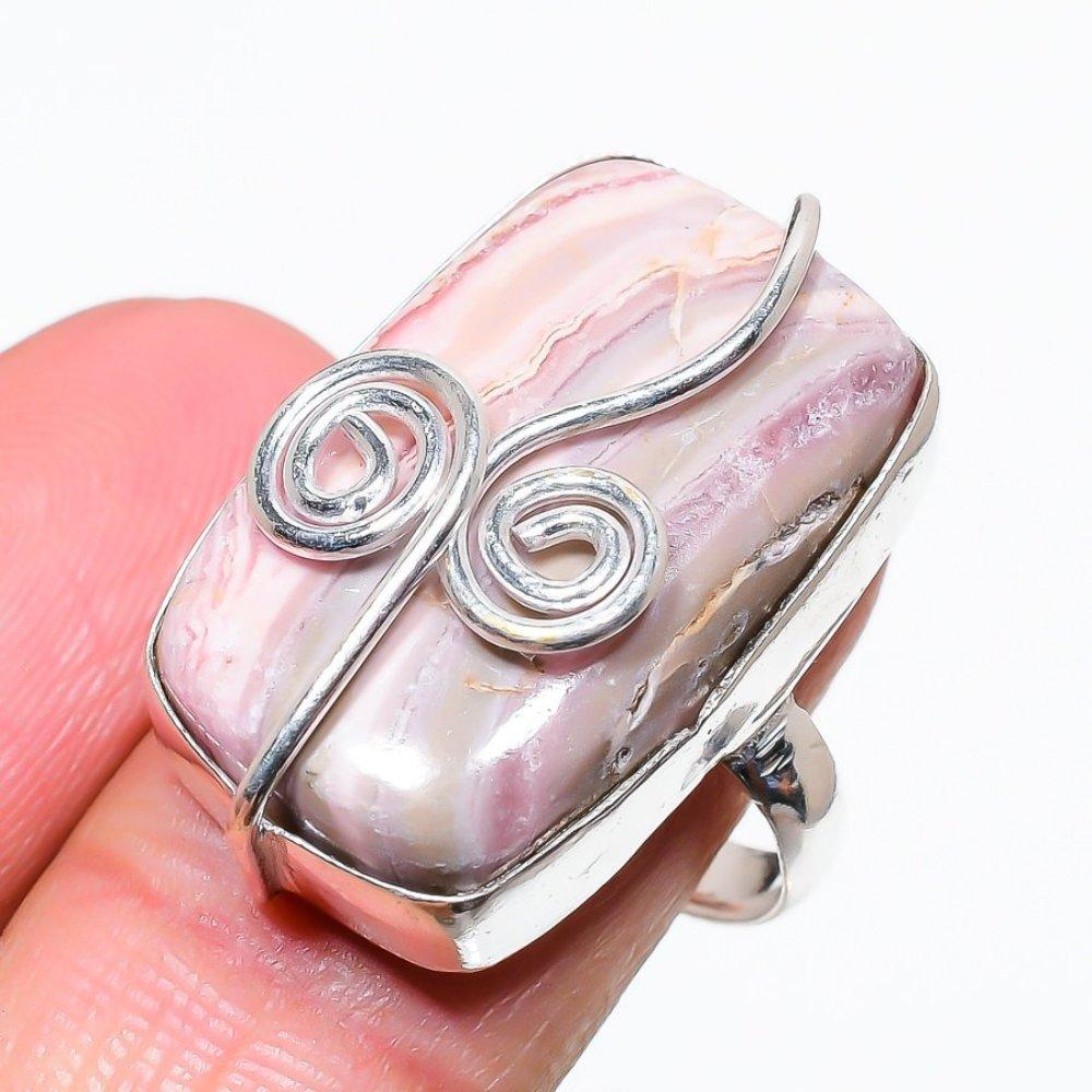 Natural Rhodochrosite Gemstone Handmade 925 Sterling Silver Ring Size 9 W5w21