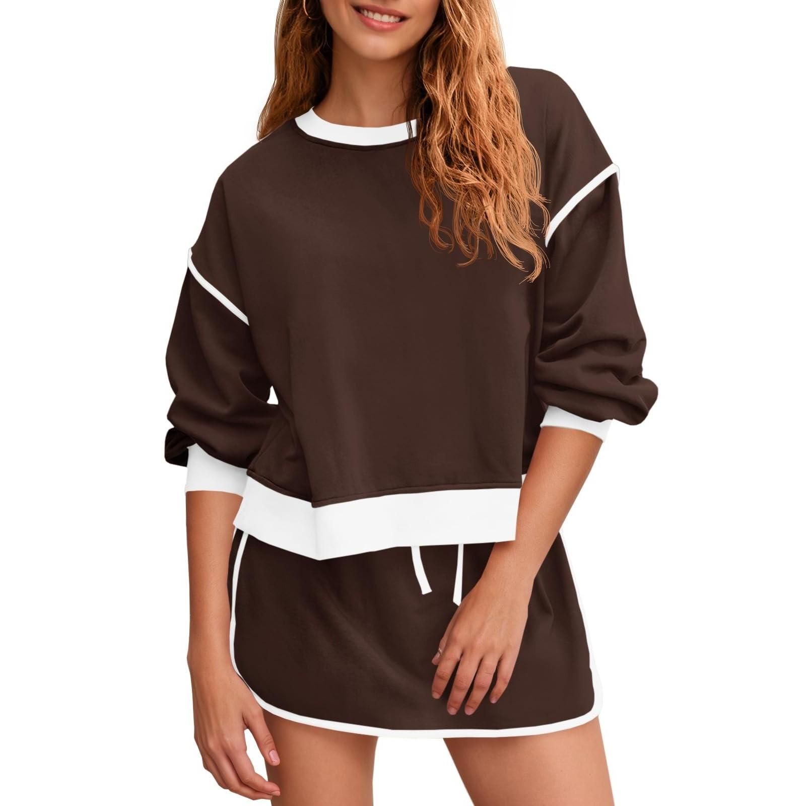 

Женский модный свободный костюм с круглым вырезом и длинными рукавами XXL