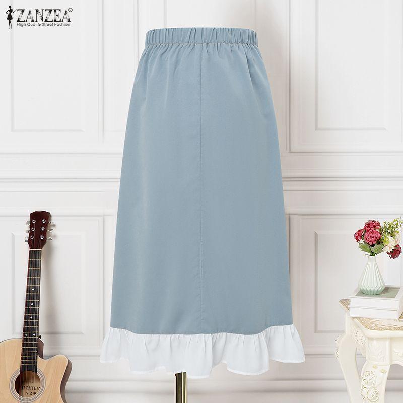 ZANZEA Women Casual Lace Splice Summer Floral Midi Skirts