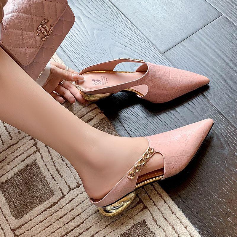 2025 summer new elegant temperament pointed side air breathable slippers women's shoes semi-drag cool slippers women's single shoes