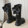 2024 Autumn/Winter New Style Girls Black Fashion Long Boots - Little Girl Bow Korean Version High Leather Boots