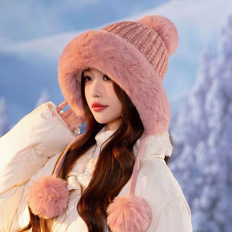 

Женская термозимняя шапка из искусственного кроличьего меха, милая утолщенная белая пушистая шапка-ушанка, плюшевая шапка One Size розовый