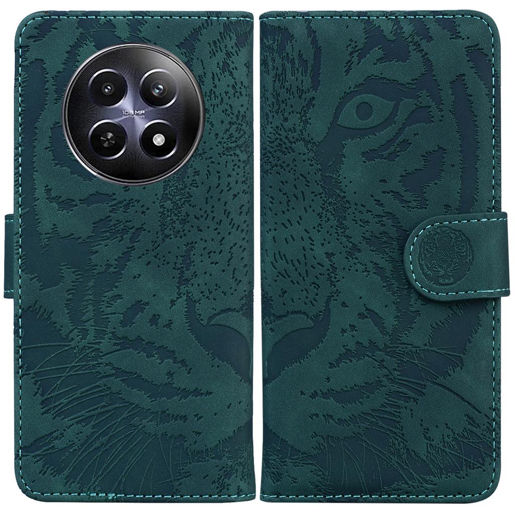 For Realme 12 5G/12x 5G Leather Phone Case Wallet Stand Cover Imprinted Tiger Pattern