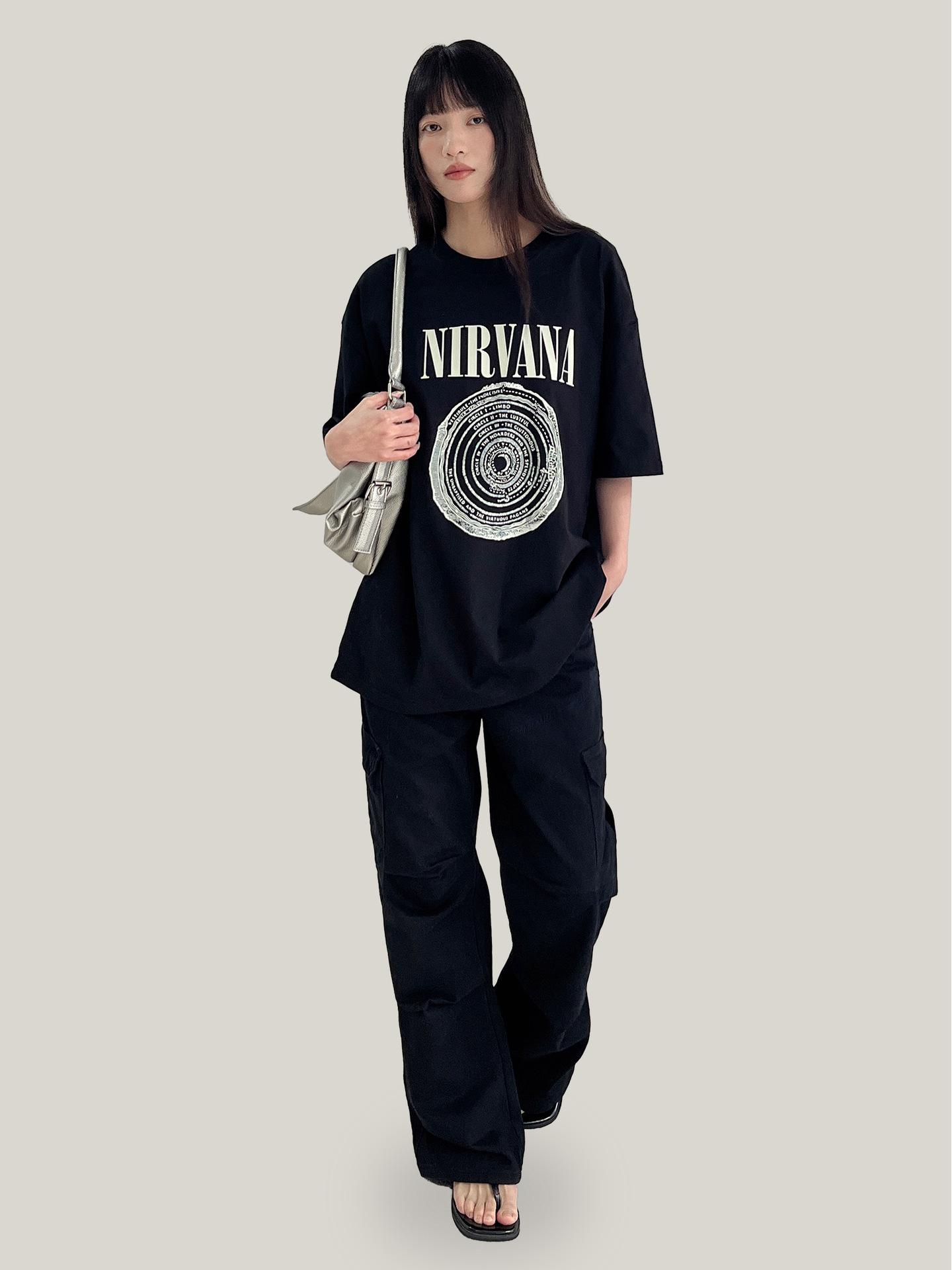 Yuyi 2026 Spring Women s Loose American Rock Band Print Short Sleeve T-Shirt m3922 One Size чёрный