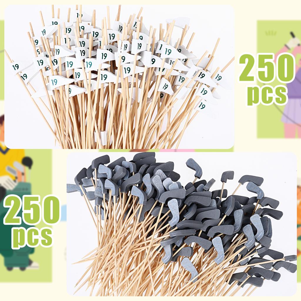 500Pcs Golf Cocktail Picks 4.7" Bamboo Golf Toothpick Flags Golf Cocktail Toothpicks Mini Golf Themed Toothpick Flags Golf Cockt