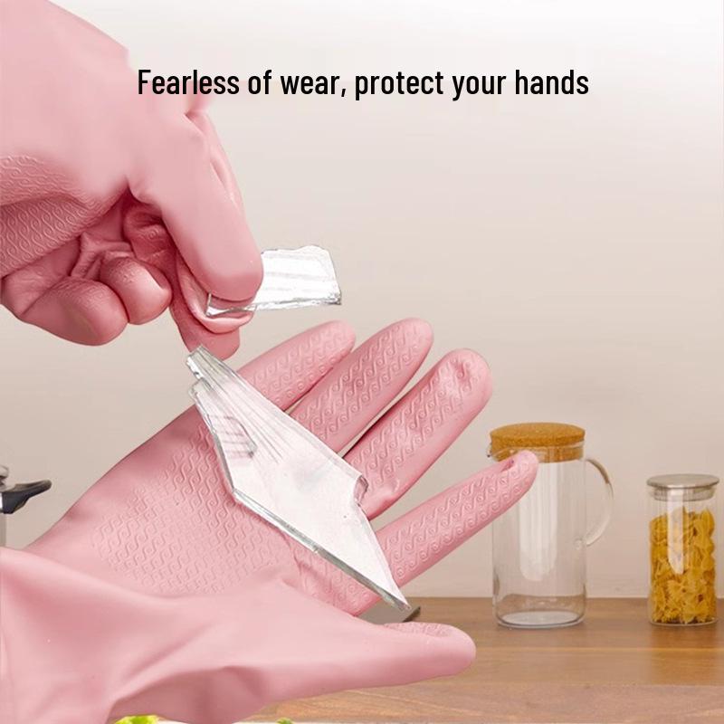 Damen-Robuste Wasserdichte Samtgefütterte Küchenhandschuhe für Hausarbeiten - Verdickt und Verlängert für Winterliches Geschirrspülen und Wäsche.