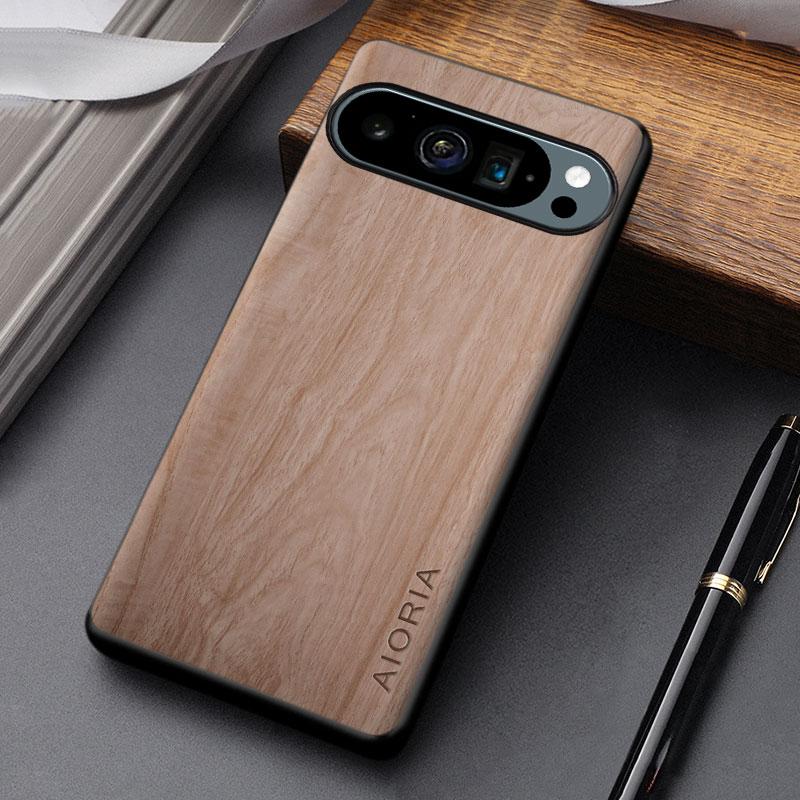 Hülle für Google Pixel 9 10 Pro XL 10A 9A Coque Strapazierfähige Holzmaserung Lederabdeckung für Google 10a Hülle Funda