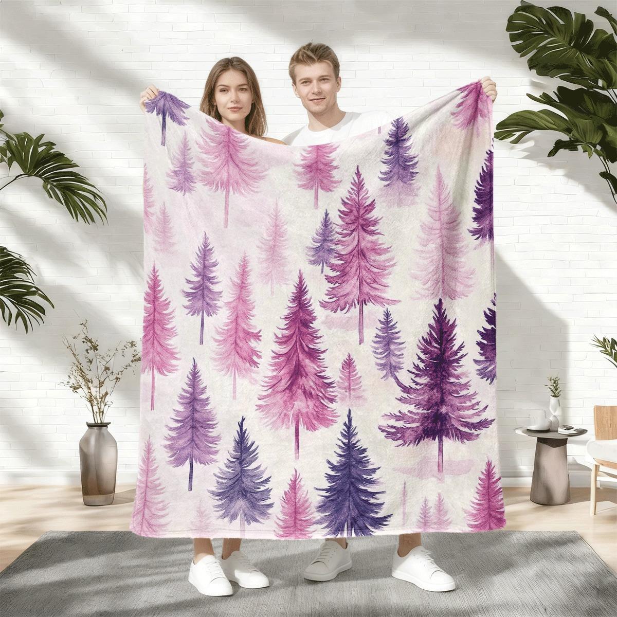 

1pc Pink forest pattern blanket polyester fabric machine washable suitable for bedroom and living room décor 75x100cm