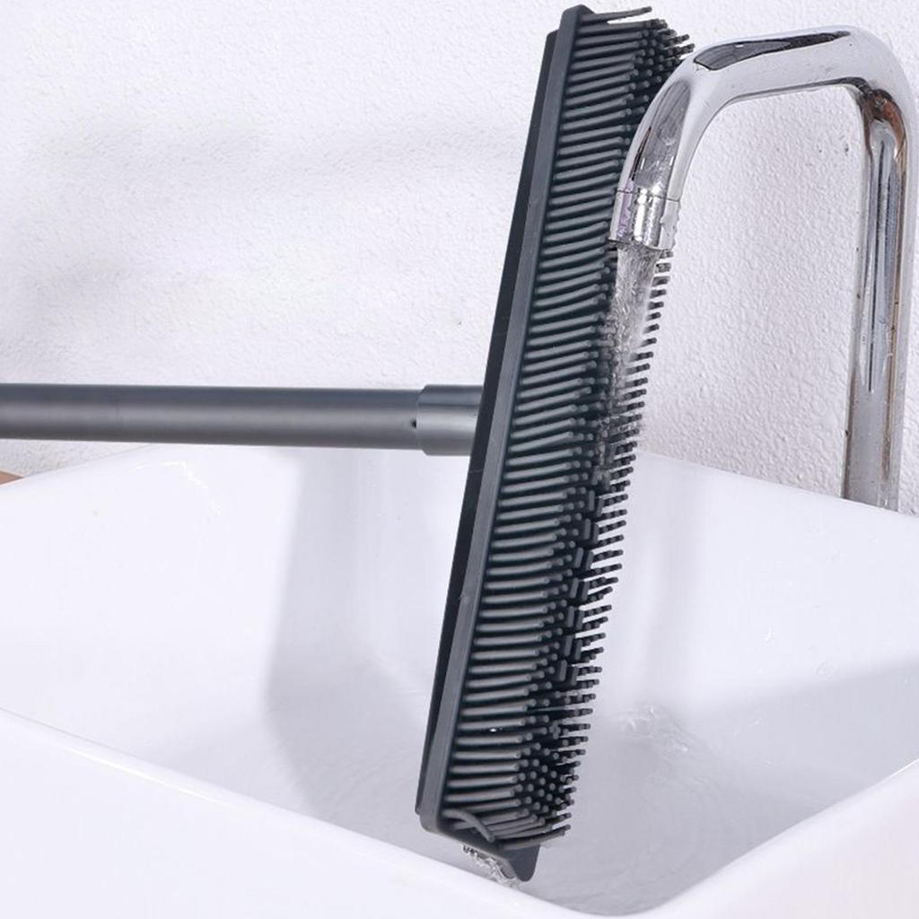 Rug Brush Silicone Bristle Long Handle Cleaner Carpet Hair Removal Tool Floor Scrub Brush For Floor Shower Bathroom Bedroom