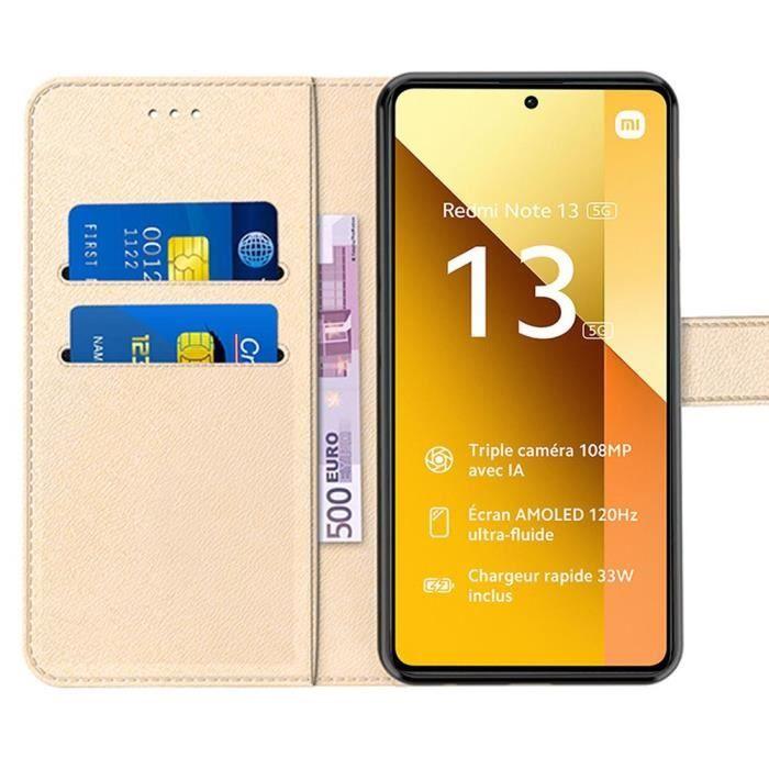 Skal - E.F.CONNECTION - För Xiaomi Redmi Note 13 5G - Stötsäkert Läderlook - Guld - Plånbok och Ställ