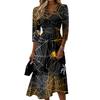 Women's Casual Three-Quarter Sleeve V-Neck Dress with Back Zipper for Stylish Everyday Wear