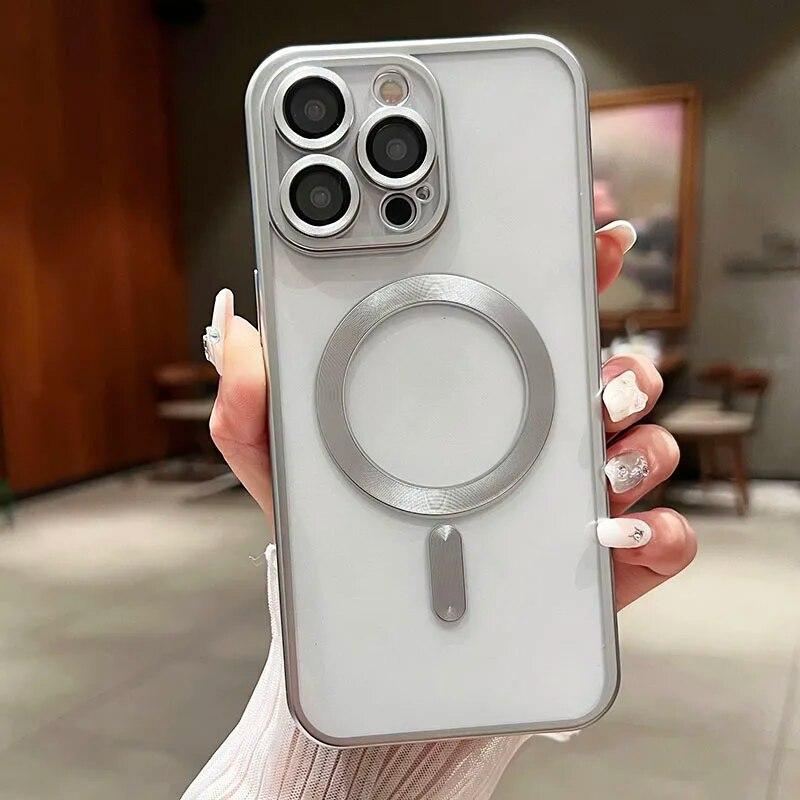 Magnetické pouzdro pro Magsafe Wireless Charger Case Matné pokovování Silikonové měkké pouzdro pro iPhone 15 14 Plus 13 12 11 Pro Max Clear Ultra tenký zadní kryt